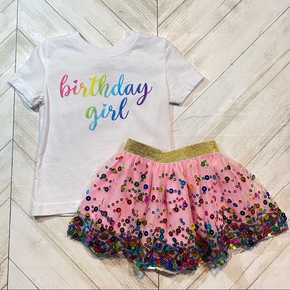 Girls 12m First Birthday T-shirt & Skirt Set
